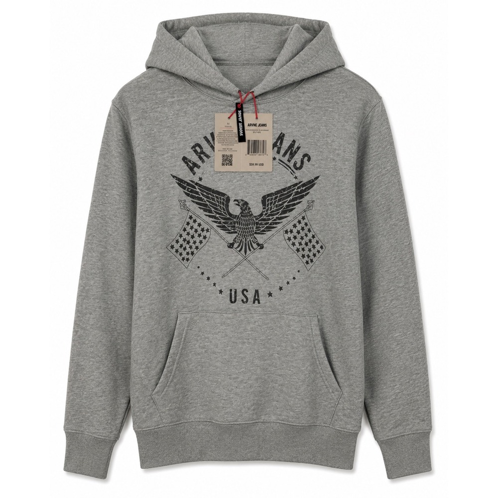Armor Jeans USA Eagle Graphic Hoodie Gray Pullover Mens M NWT